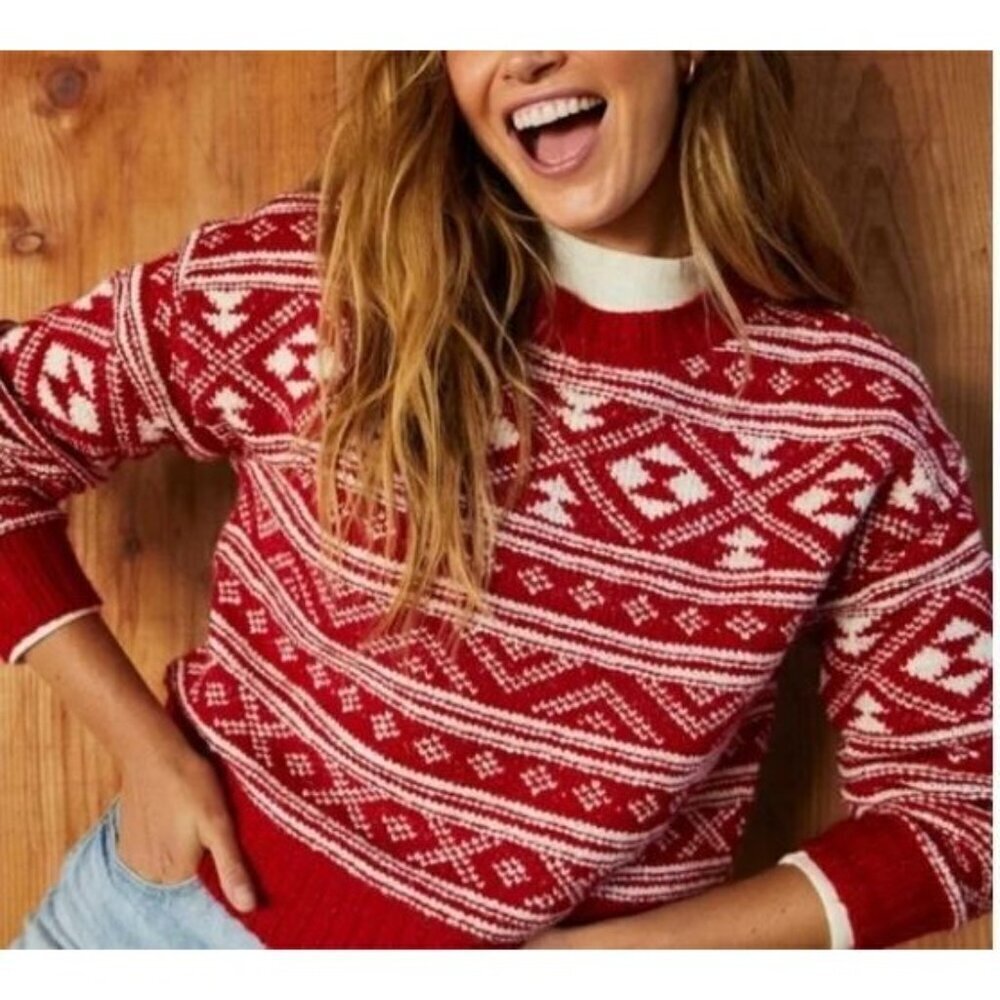 American Eagle Sweater Womens Large Red Nordic Fair Isle Cropped Holiday Cozy